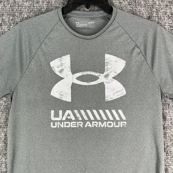 Under Armour Shirt Large Mens Loose Fit Logo Relaxed Microfiber‎ Tee Gray - Picture 3 of 9
